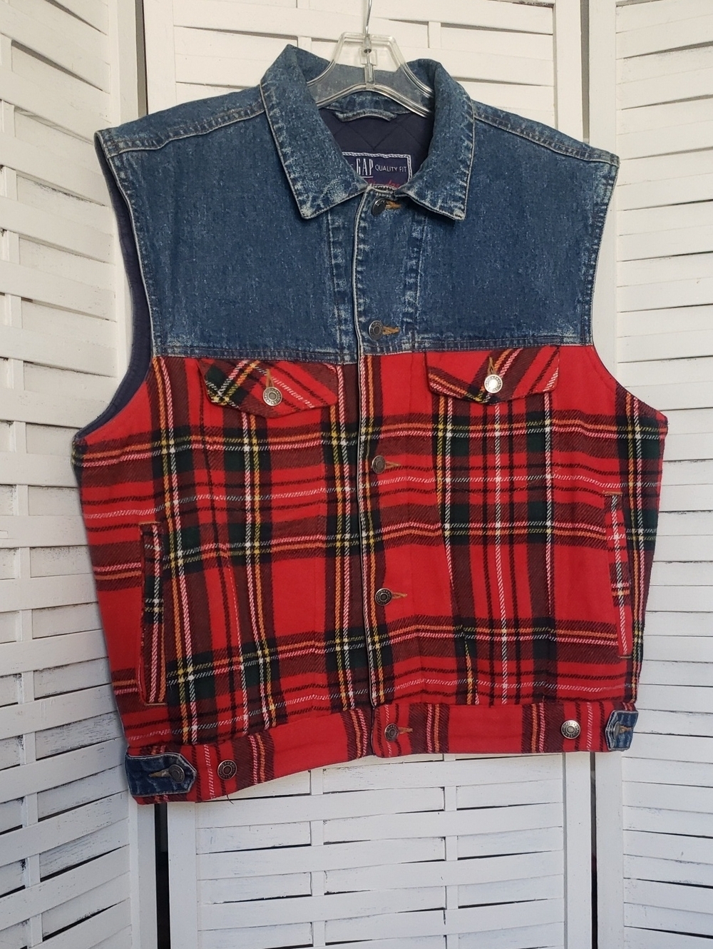 GAP Denim Top Red Plaid Sleeveless Vest